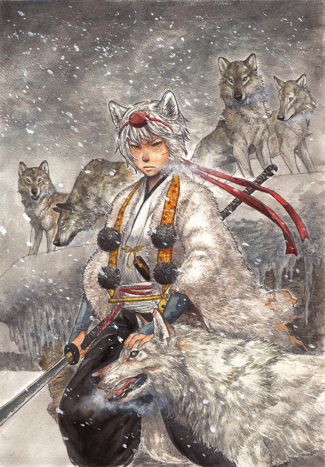 animal_ears, face, fur_coat, hat, highres, inubashiri_momiji, japanese_clothes, kobushi