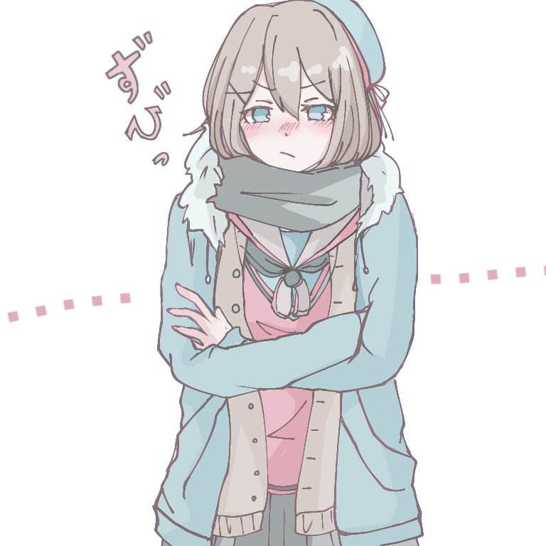 1girl, adapted_costume, alternate_costume, beret, blue_eyes, brown_hair, coat, crossed_arms