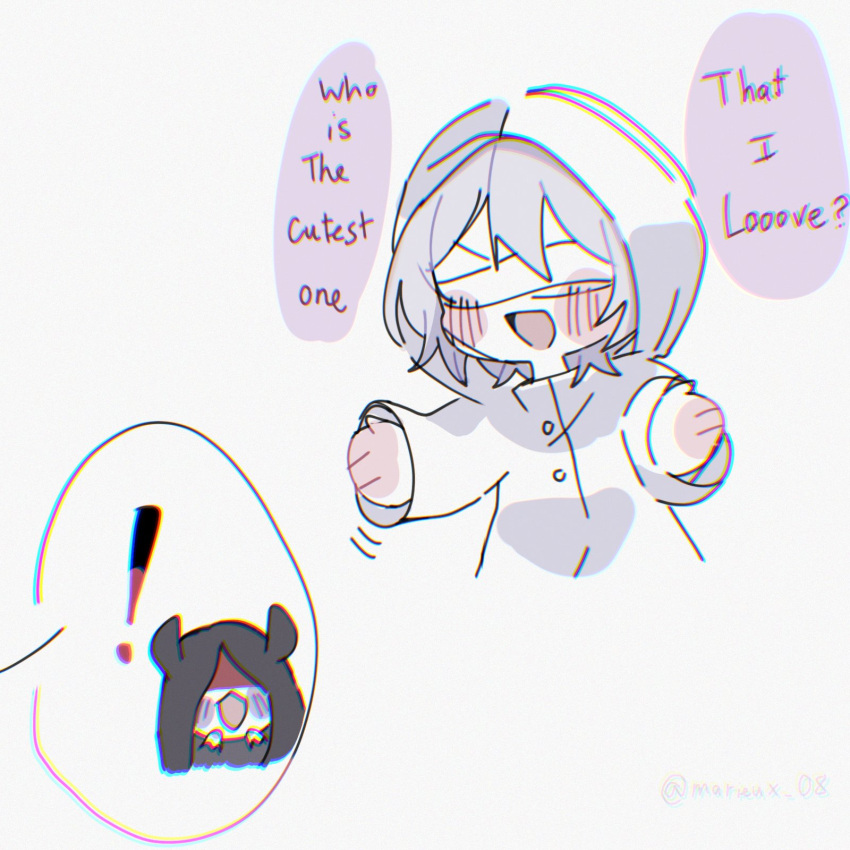 1boy, 1girl, animal_ears, bandages, bandages_over_eyes, dog_boy, dog_ears, english_commentary