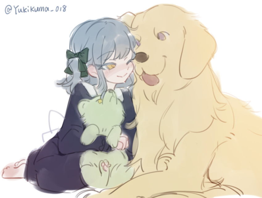 1girl, ;), aged_down, animal_hug, animalization, artist_name, bang_dream!, bang_dream!_it's_mygo!!!!!