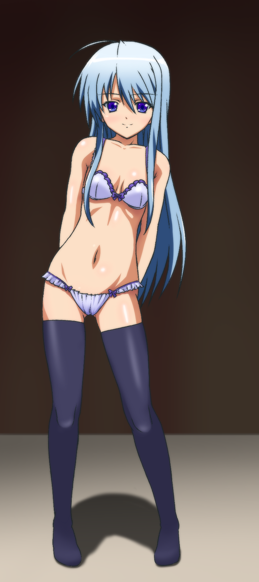 3d, anzelotte, black_legwear, black_thighhighs, blue_eyes, blue_hair, bra, highres, justy, lingerie, long_hair, night_wizard, panties, smile, solo, thigh-highs, thighhighs, underwear