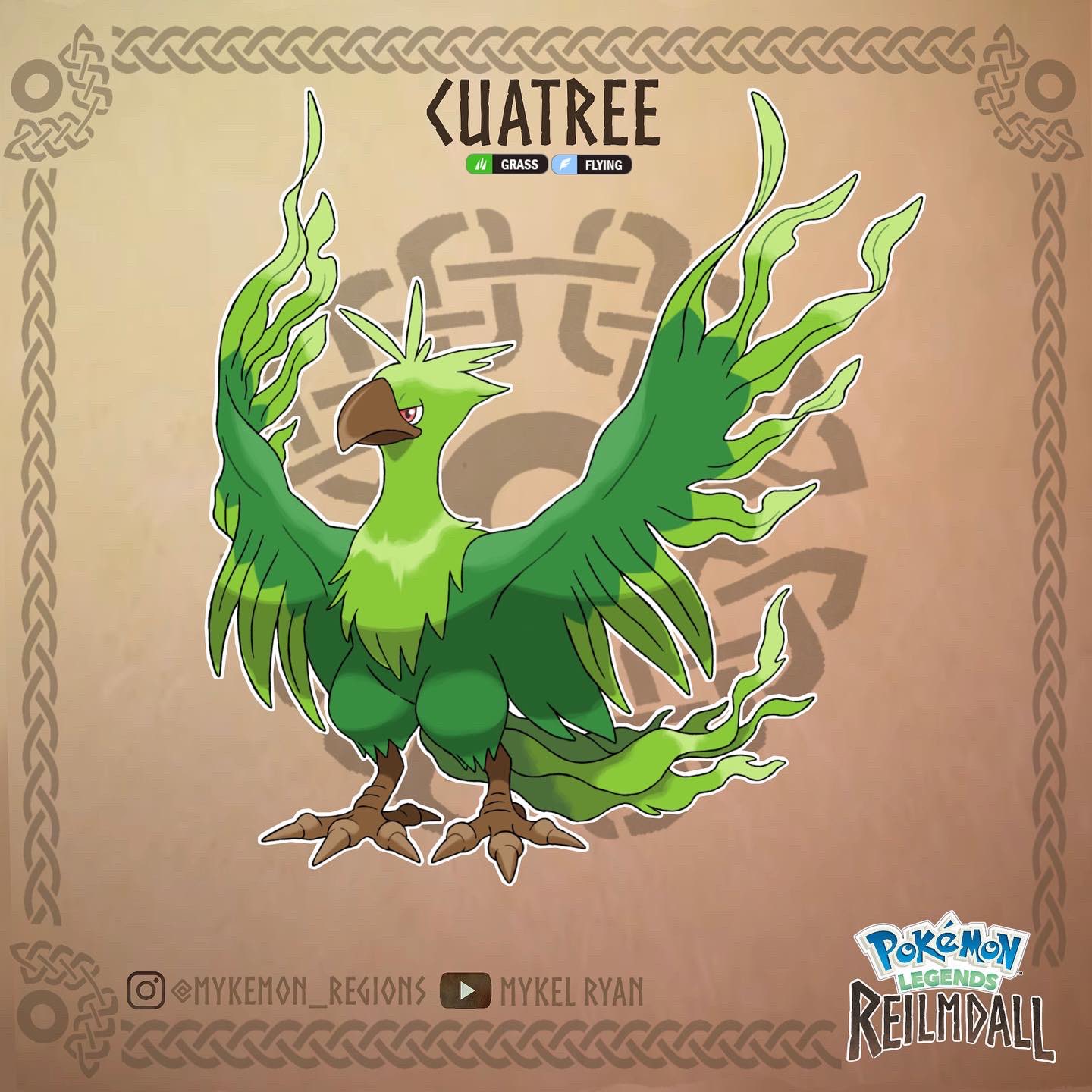 beak, bird, english_text, fakemon, green_bird, highres, instagram_logo, instagram_username