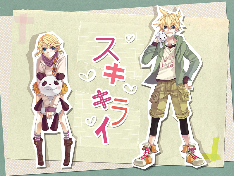 alternate_costume, alternate_hairstyle, blonde_hair, blue_eyes, boots, brother_and_sister, casual, grin