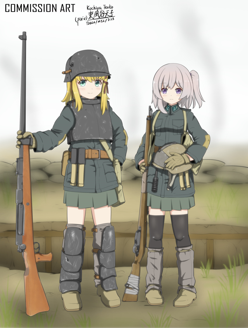 2girls, absurdres, anti-materiel_rifle, armor, austro-hungarian_army, blonde_hair, bolt_action, breastplate