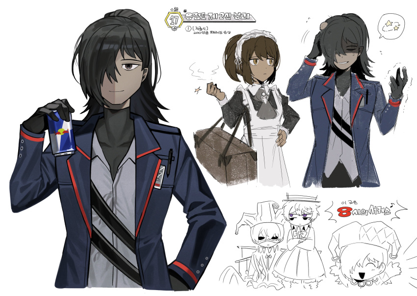 1girl, 3boys, absurdres, asdf1211950, aseah_(project_moon), black_hair, black_undershirt, character_request
