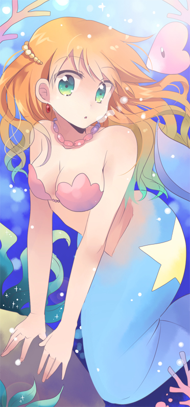 1girl, aqua_eyes, breasts, chocho_(homelessfox), cleavage, earrings, green_eyes, hair_down