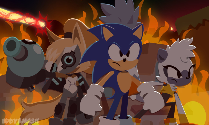 1boy, 2girls, commentary, eddysmash2407, english_commentary, furry, hedgehog_boy, highres
