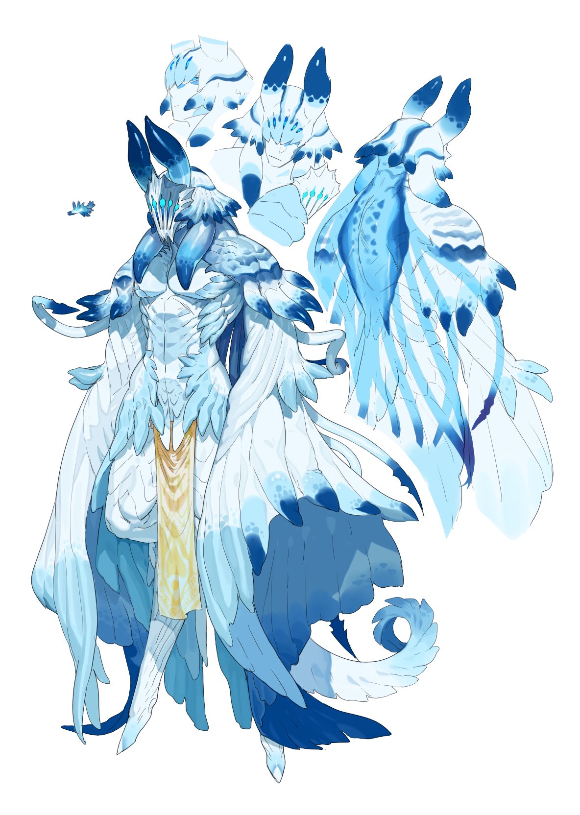 1boy, blue_eyes, blue_hair, blue_skin, colored_skin, commentary_request, digitigrade, full_body