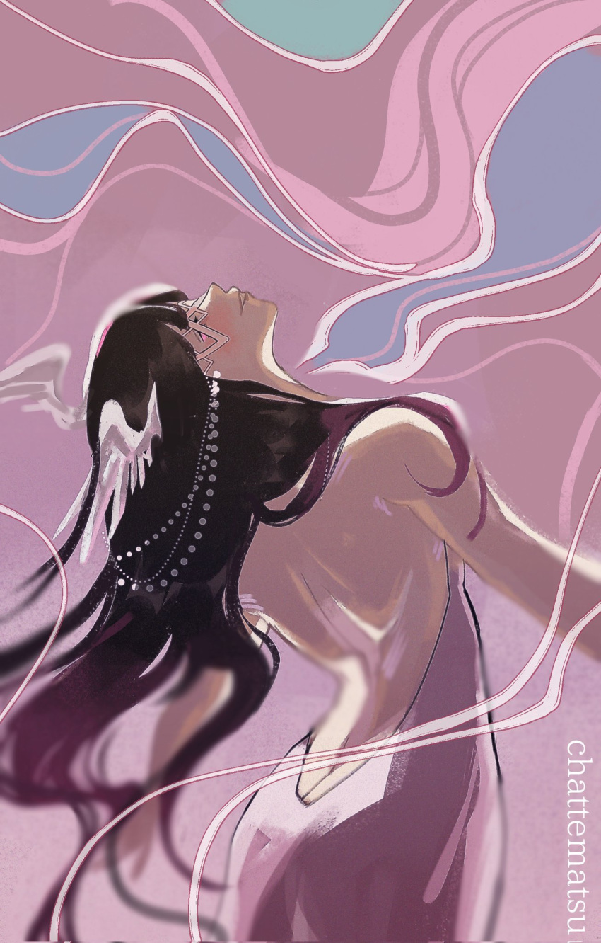 1girl, angel, angel_wings, backless_dress, backless_outfit, chtmts, columbina_(genshin_impact), dress