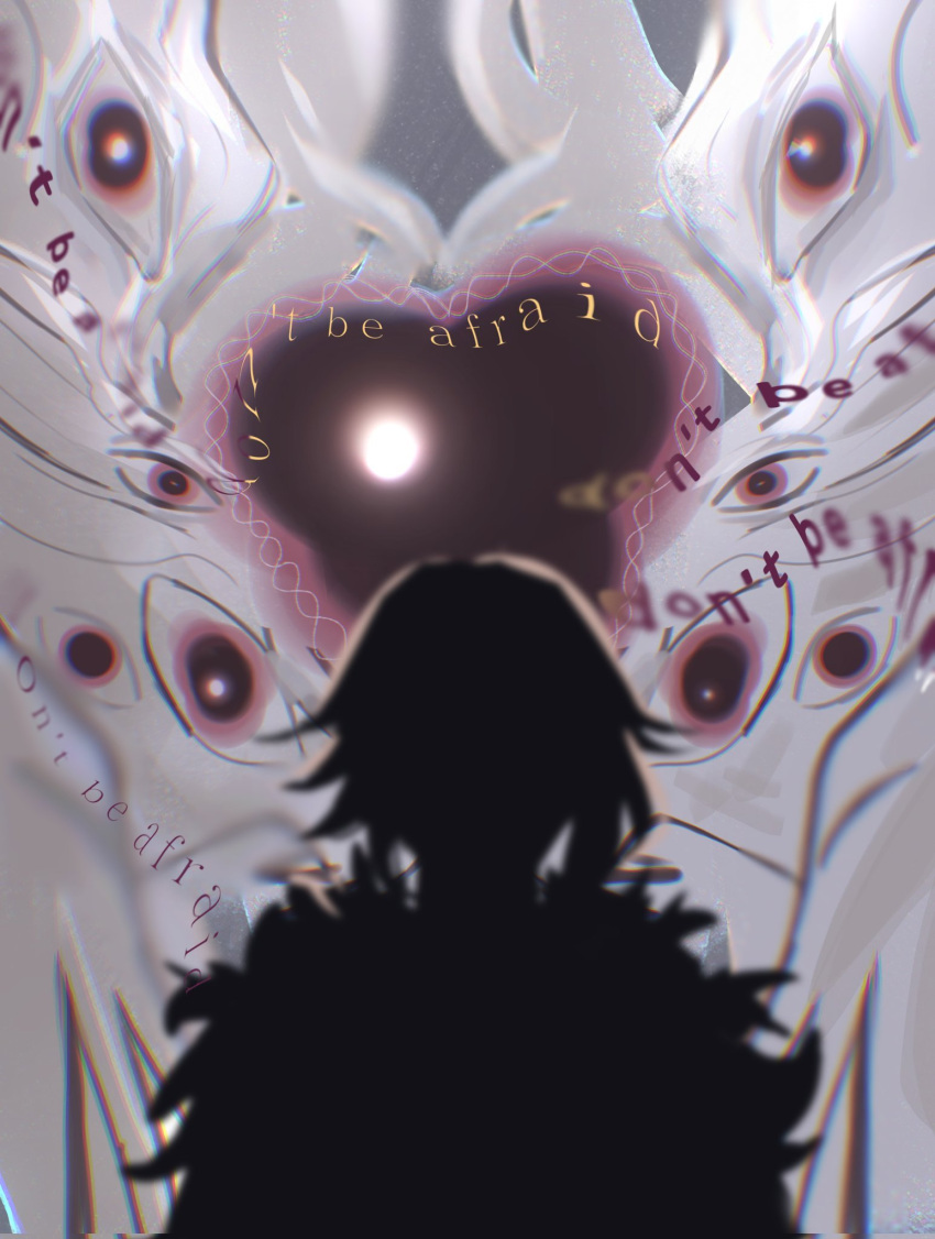 2girls, angel, angel_wings, arlecchino_(genshin_impact), biblically_accurate_angel, chtmts, columbina_(genshin_impact), disembodied_eye, extra_eyes, feathered_wings, genshin_impact, highres, multiple_girls, pink_eyes, white_hair, wings