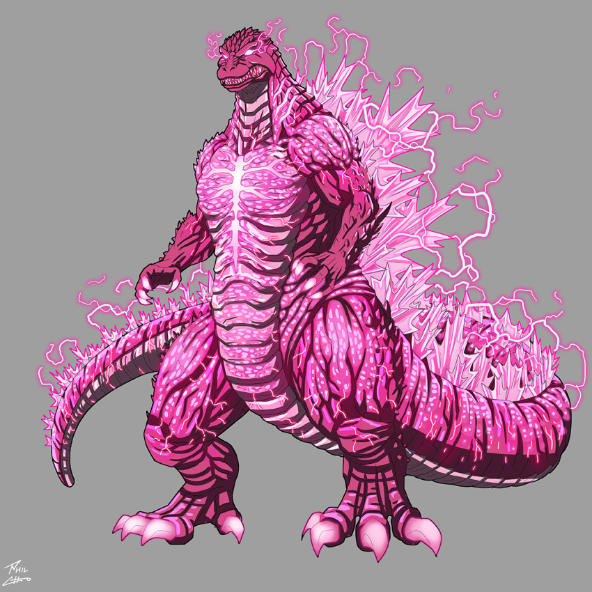 alternate_color, bioluminescence, burning_godzilla, claws, elbow_spikes, fangs, full_body, giant