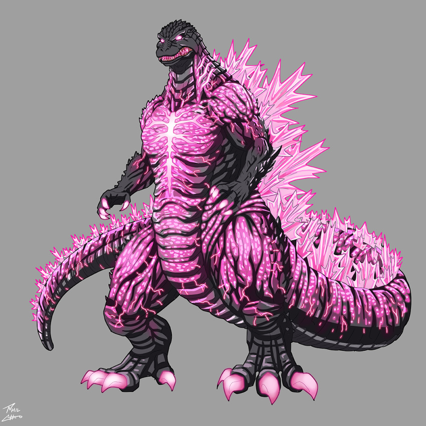 alternate_color, bioluminescence, burning_godzilla, claws, elbow_spikes, fangs, full_body, giant
