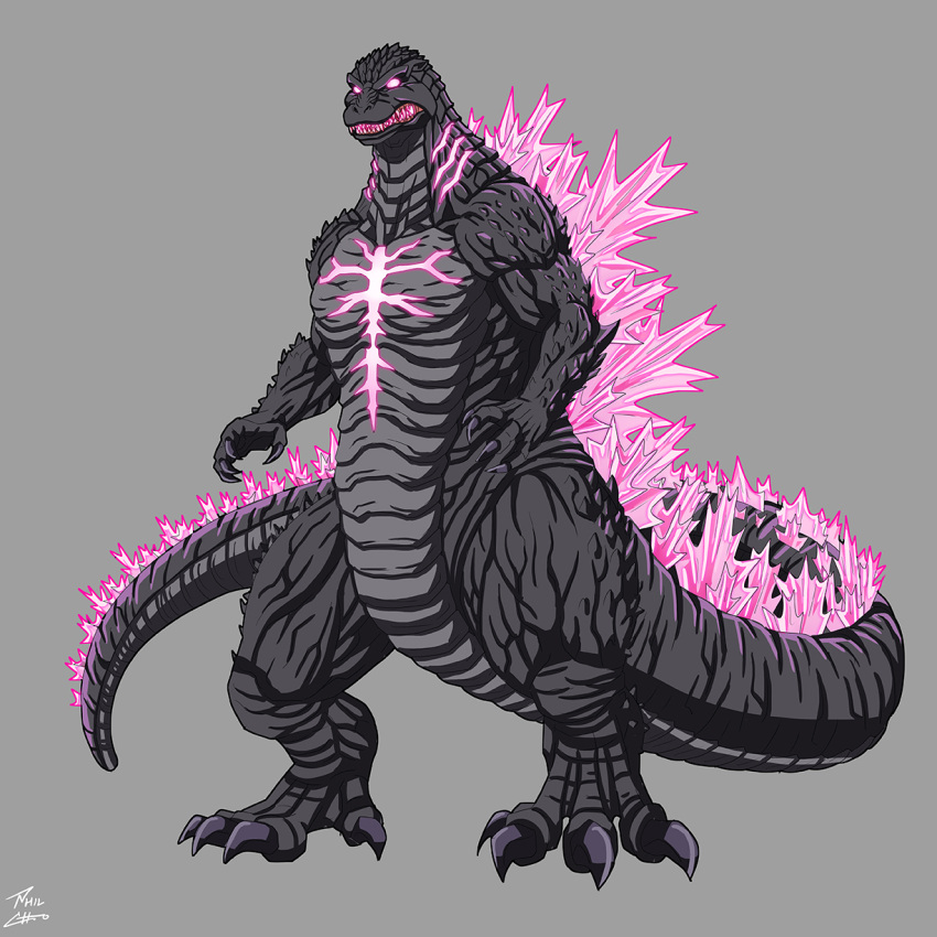 bioluminescence, claws, elbow_spikes, fangs, full_body, giant, giant_monster, gills