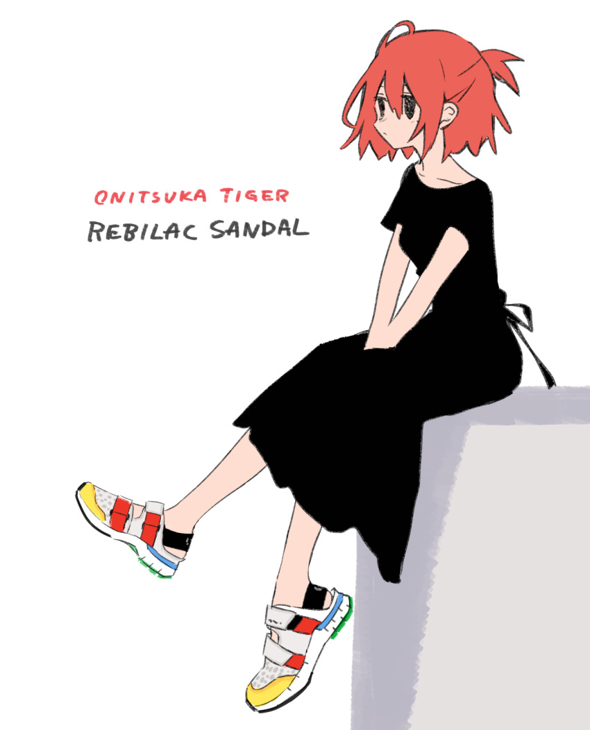 1girl, back_bow, between_legs, black_dress, black_eyes, bow, commentary_request, dress