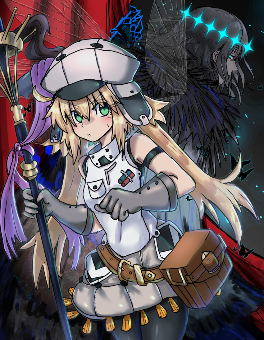1boy, 1girl, ahoge, artoria_caster_(fate), artoria_caster_(first_ascension)_(fate), artoria_pendragon_(fate), bare_shoulders, black_hair