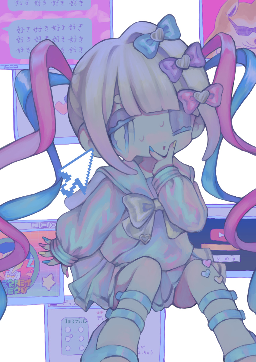 1girl, absurdres, blonde_hair, blue_bow, blue_eyes, blue_footwear, bow, chouzetsusaikawa_tenshi-chan