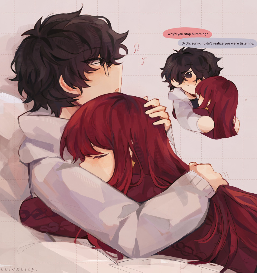 1boy, 1girl, absurdres, alternate_costume, amamiya_ren, artist_name, celexcity, chibi