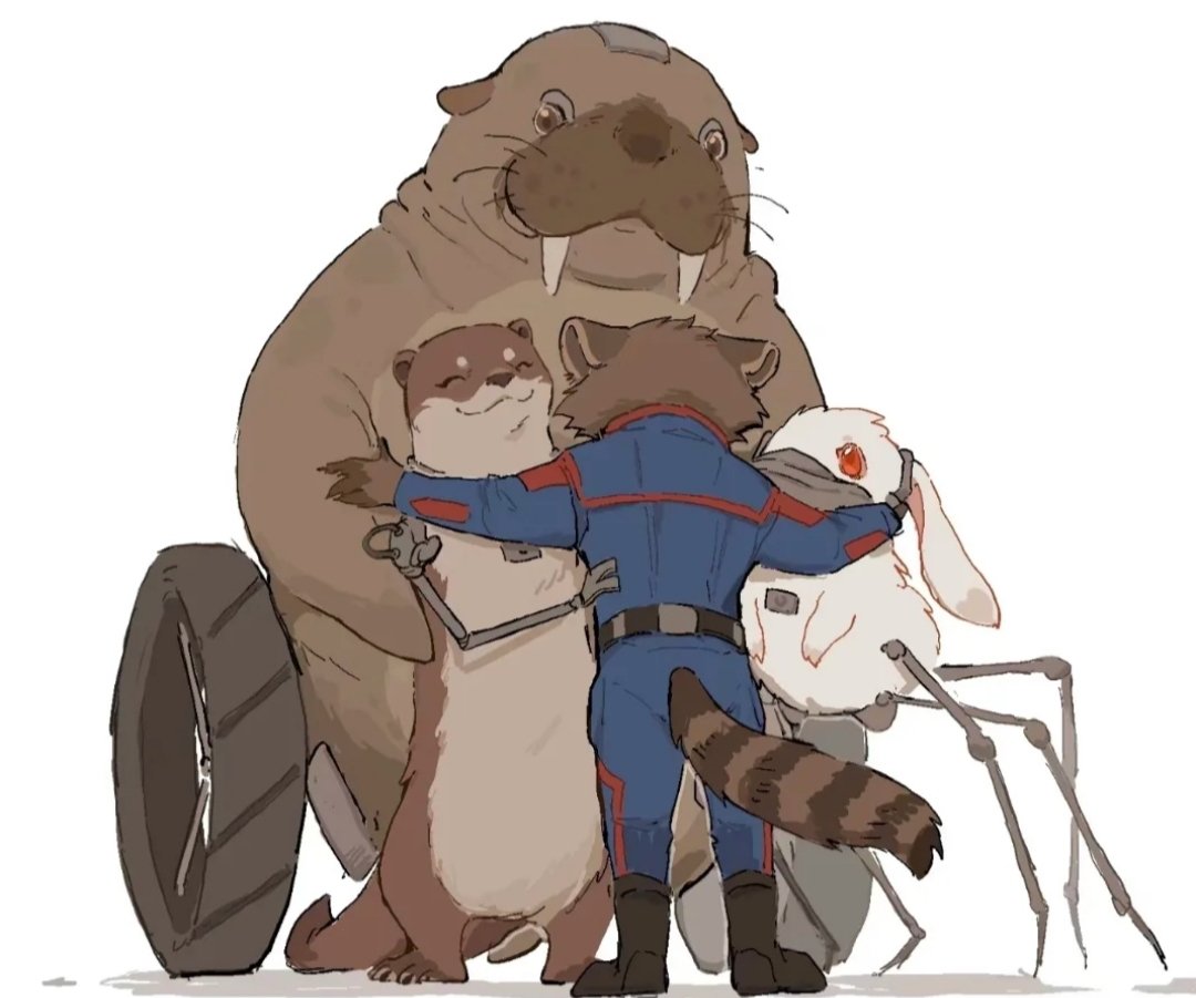 2boys, 2girls, animal_ears, cc_happy, claws, closed_eyes, english_commentary, floor_(mcu)