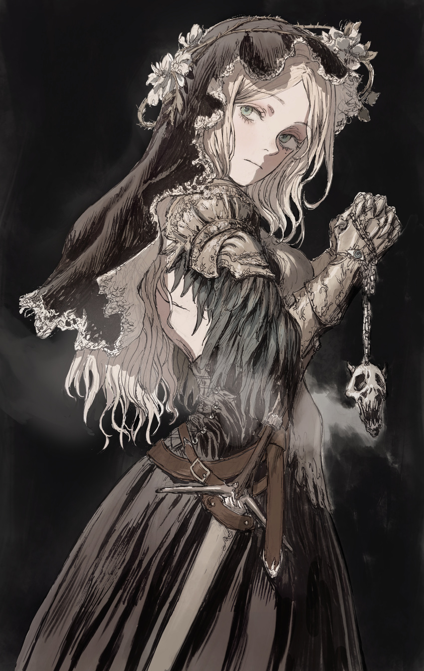 1girl, absurdres, armor, backless_outfit, belt, blonde_hair, censer, claymore_(sword)