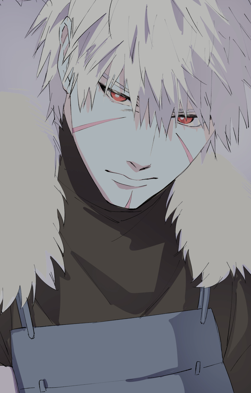1boy, absurdres, armor, black_shirt, bright_pupils, closed_mouth, commentary_request, fur_collar