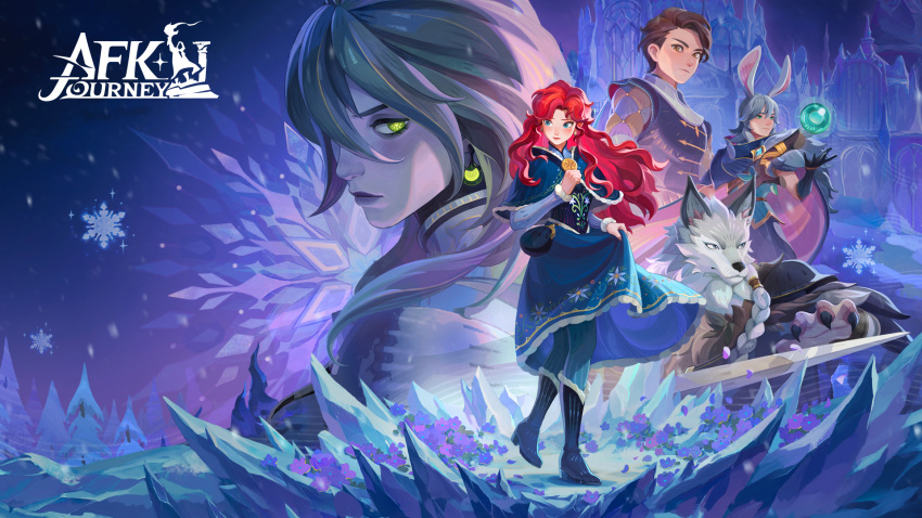 2girls, 3boys, afk_(series), afk_journey, animal_ears, artist_request, black_footwear, blue_capelet