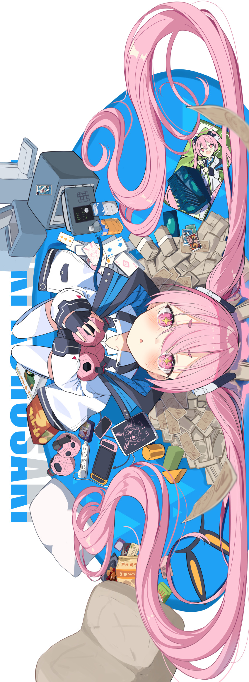 +_+, 1girl, absurdres, banknote, blue_archive, blush, card, cellphone