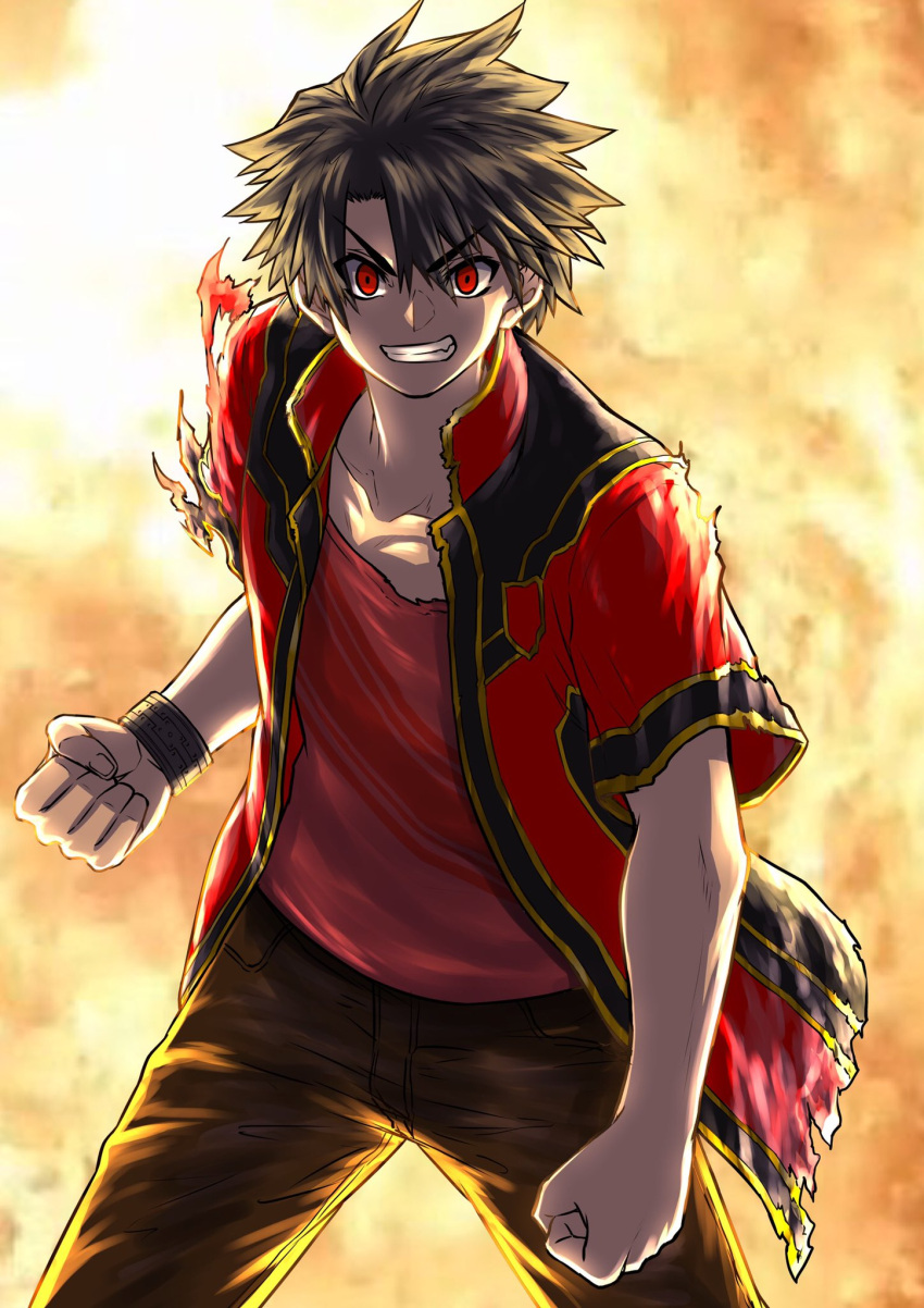 1boy, asagaki_toogo, brown_hair, brown_pantyhose, clenched_hands, clenched_teeth, collarbone, cowboy_shot