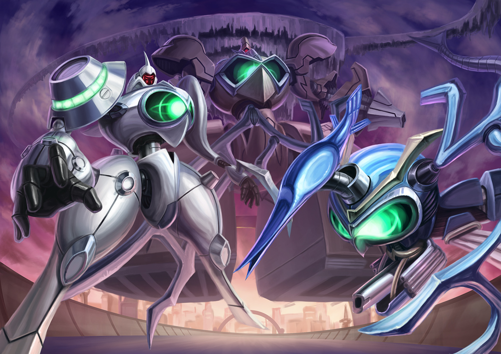 hokuto_shinken, machine_emperor_grannel_infinity, machine_emperor_skiel_infinity, machine_emperor_wisel_infinity, mecha, no_humans, yu-gi-oh!, yuu-gi-ou, yuu-gi-ou_5d's, yuu-gi-ou_5d's