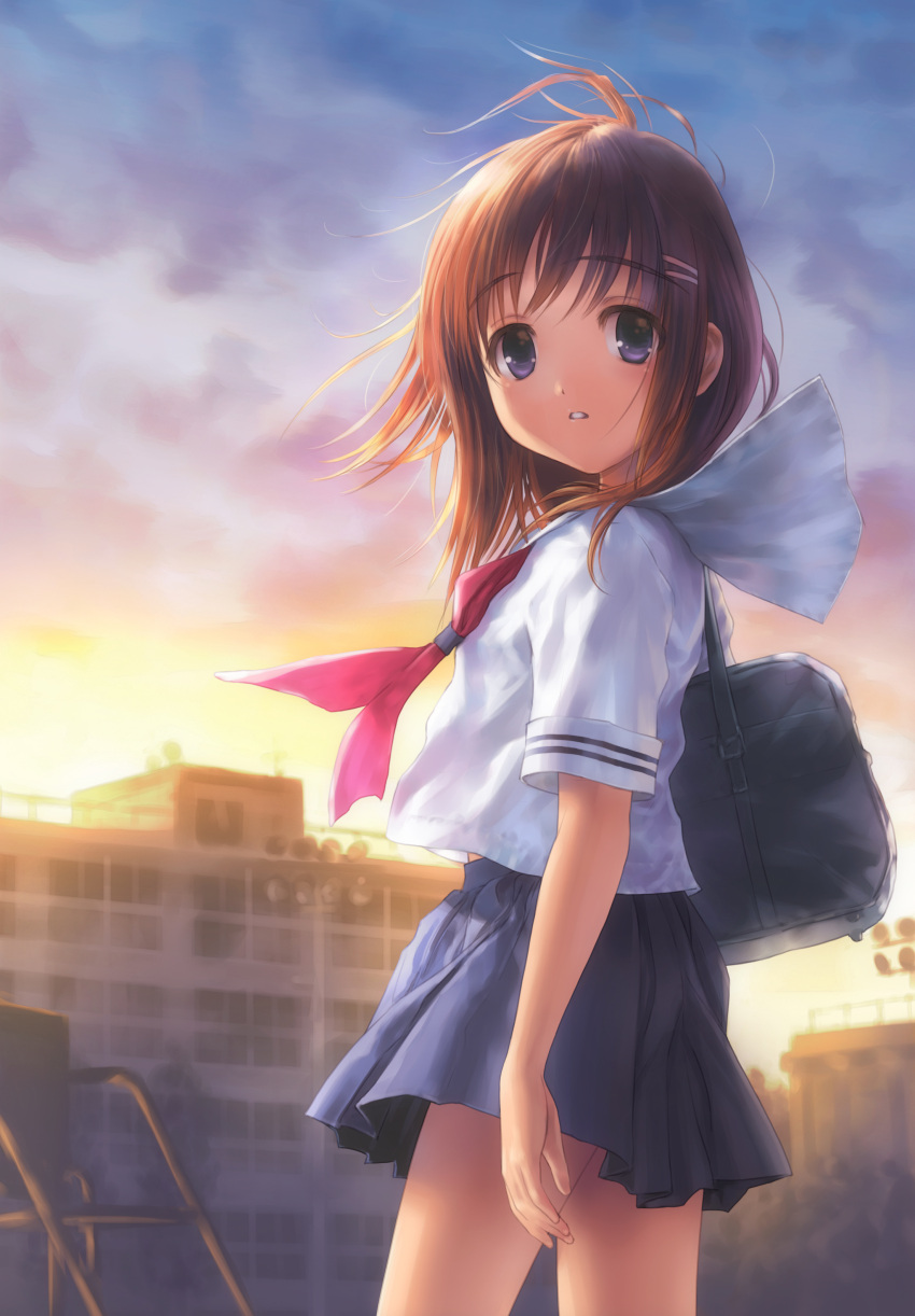 blush, goto_p, highres, loli, long_hair, midriff, school, school_uniform