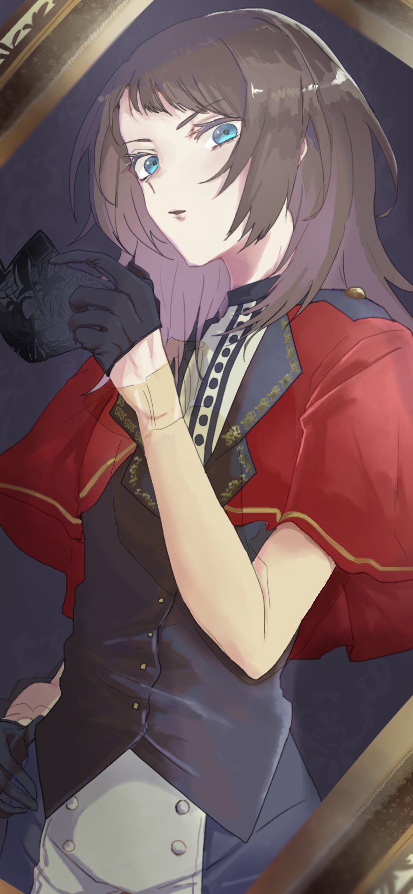 1girl, bang_dream!, bang_dream!_it's_mygo!!!!!, black_gloves, black_hair, black_mask, black_vest, blue_eyes