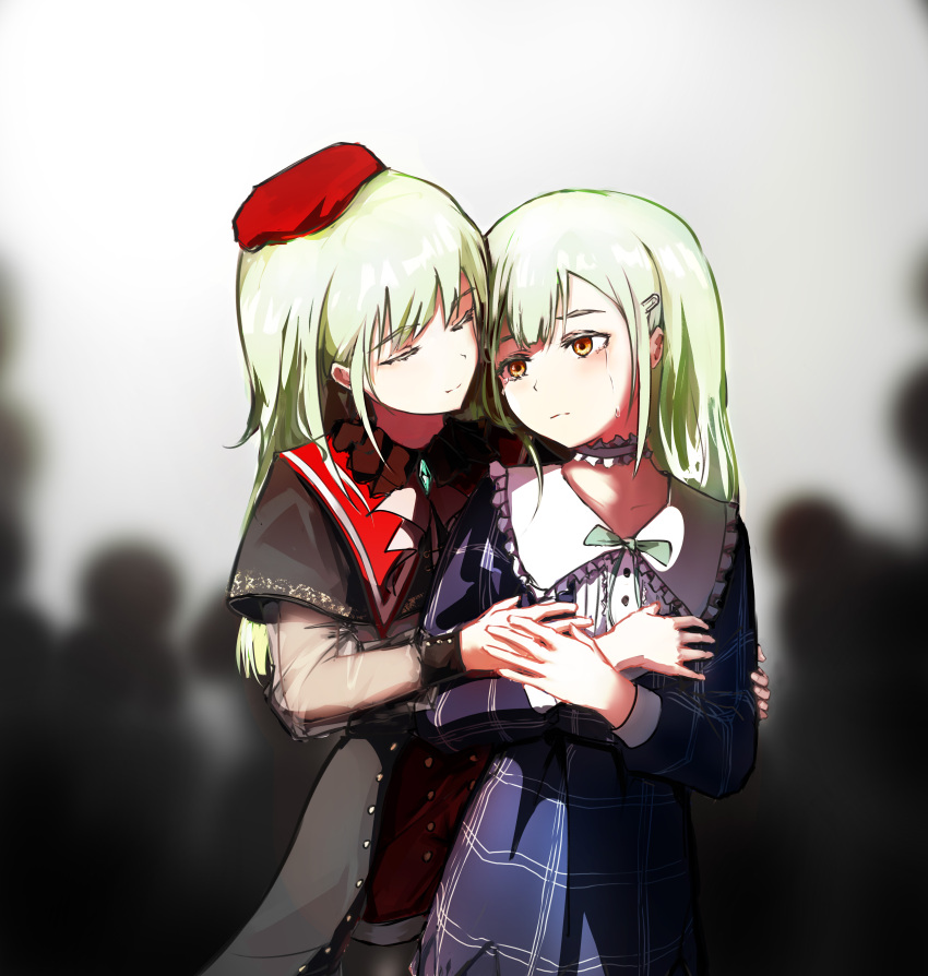 2girls, absurdres, ascot, bang_dream!, bang_dream!_it's_mygo!!!!!, beret, black_capelet, black_pantyhose