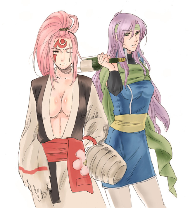 amputee, androgynous, bad_id, baiken, blush, body_blush, bottle, breasts