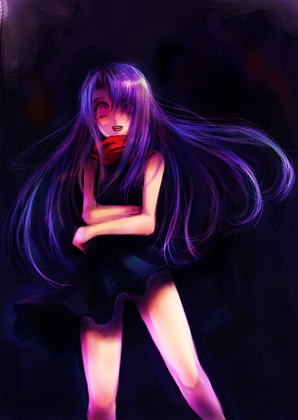 artist_request, beatrice_(wild_arms), beatrice_(wild_arms_3), black_background, crossed_arms, darkness, evil_smile, long_hair