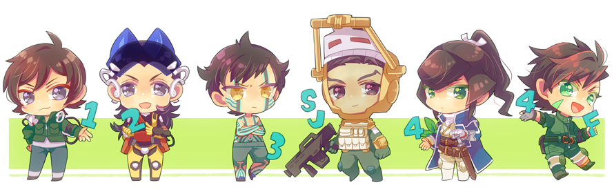 >:(, 6+boys, :3, :p, aleph_(megami_tensei), black_hair, blue_jacket, bodysuit