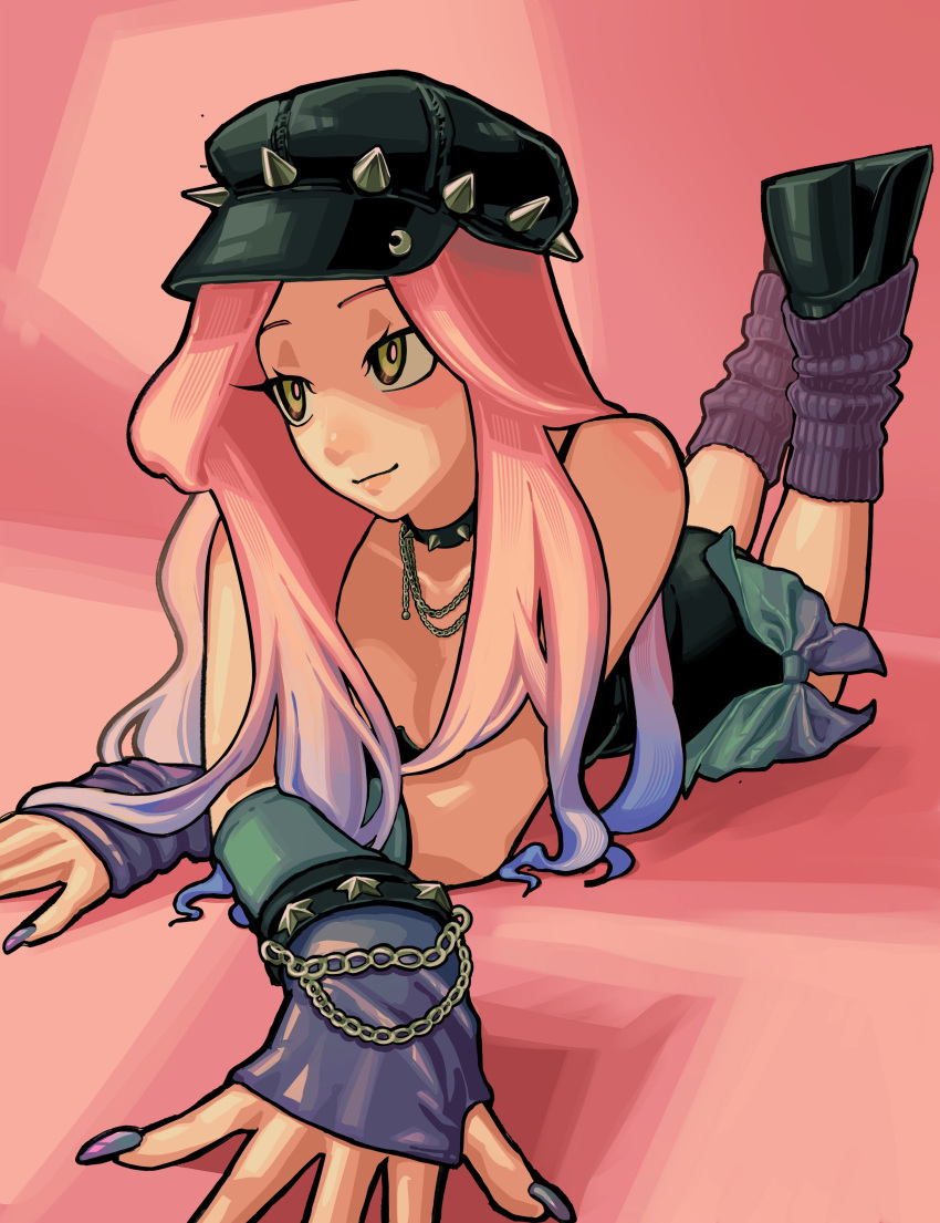 1girl, absurdres, alien_stage, alternate_costume, bare_shoulders, black_choker, black_footwear, bow