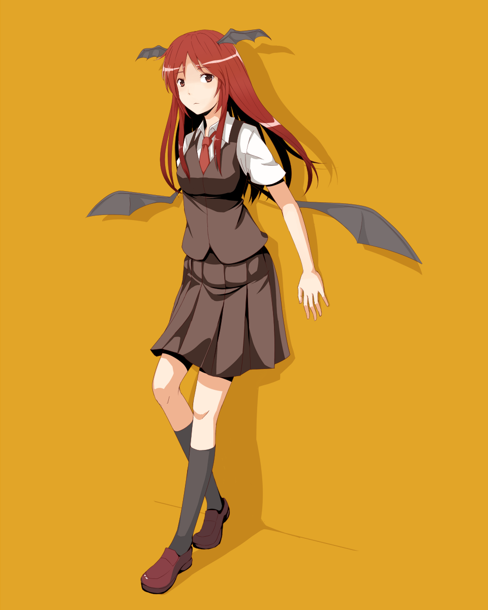 bat_wings, black_legwear, dress_shirt, head_wings, highres, kahasina, kawashina_(momen_silicon), kneehighs