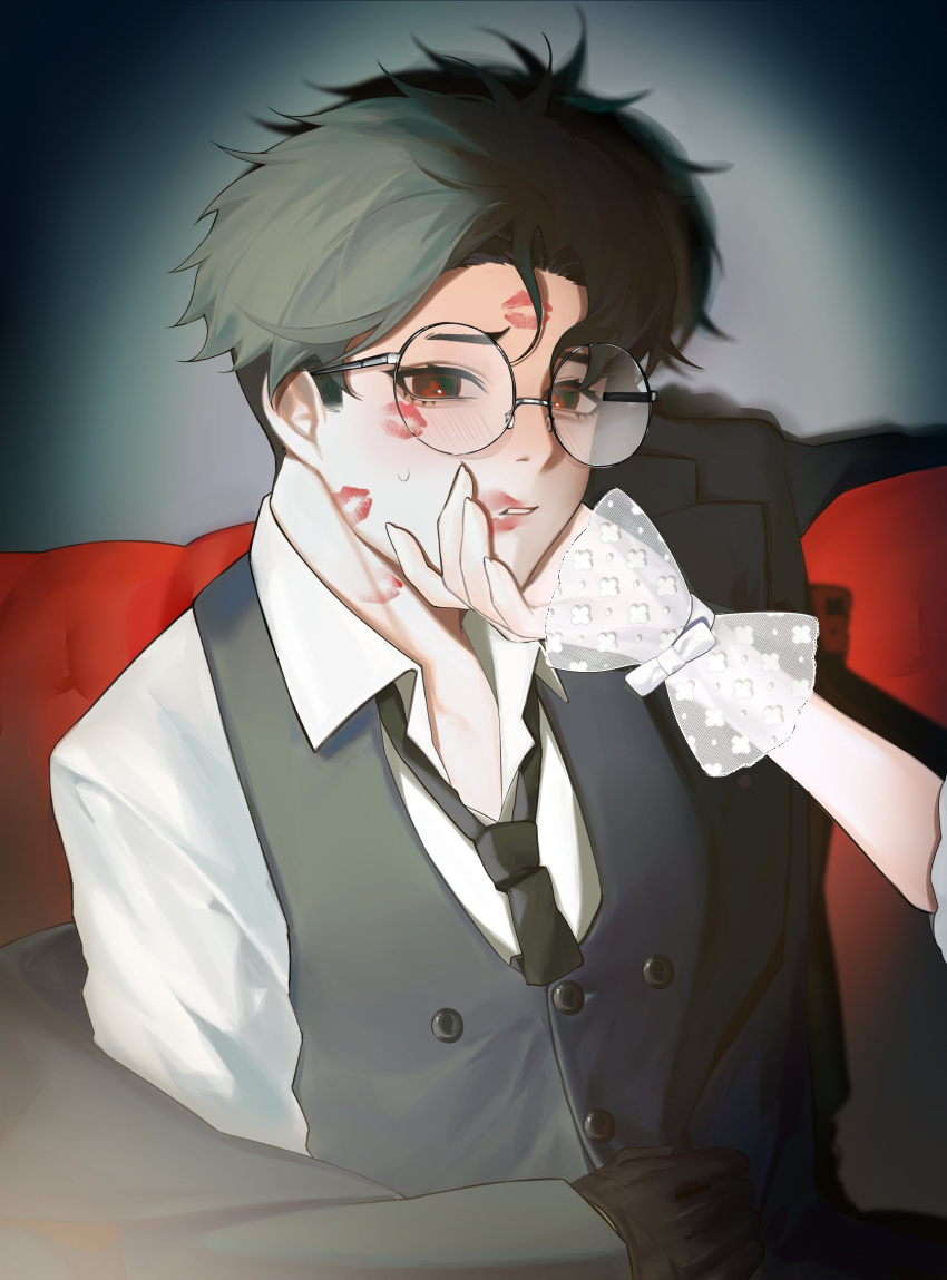 1boy, 1girl, absurdres, after_kiss, alternate_costume, ayase_momo, black_gloves, black_hair