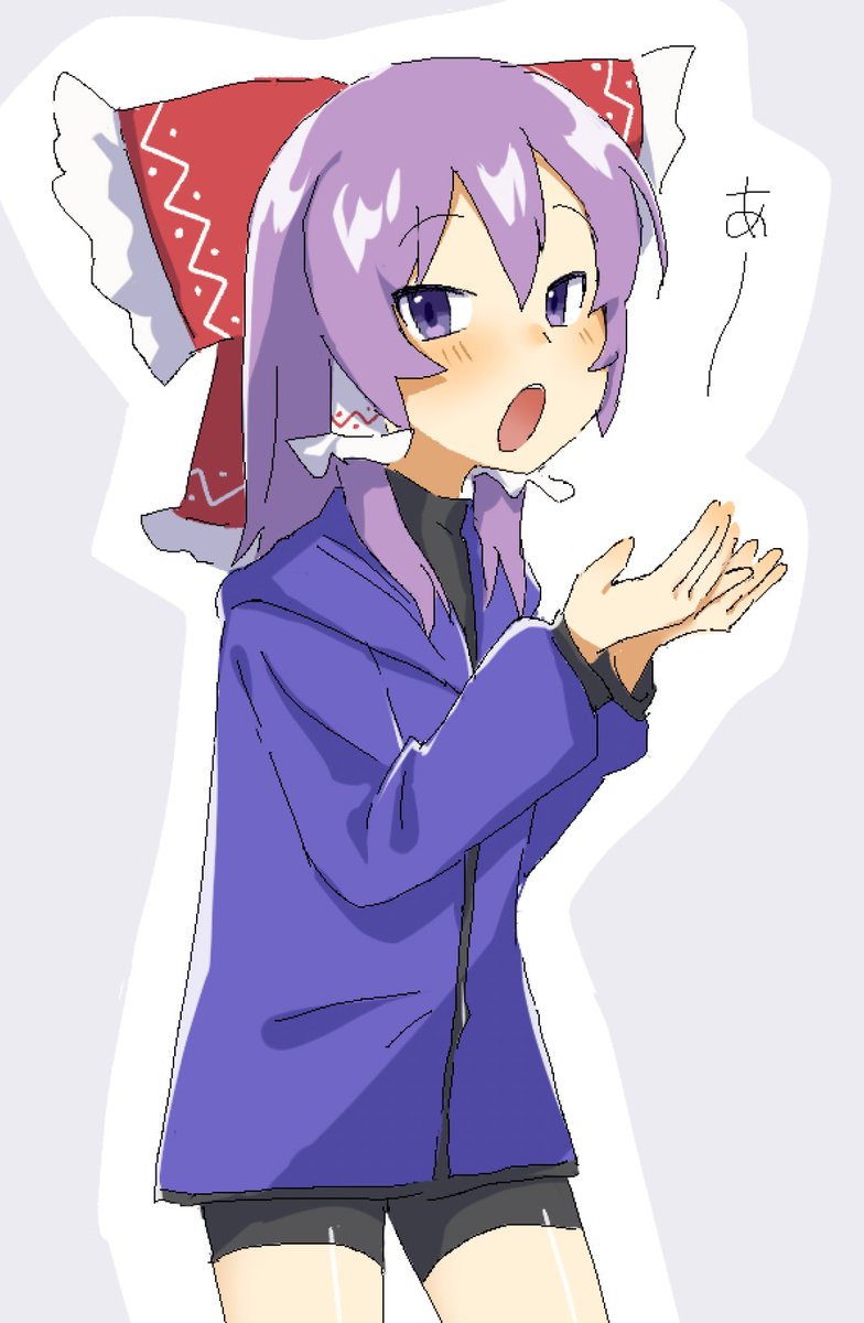 1other, androgynous, black_shirt, black_shorts, blue_jacket, blush, bow, commentary_request