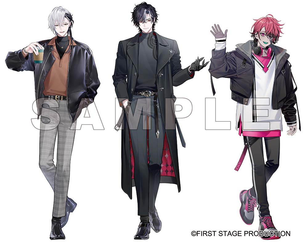 3boys, :d, alternate_costume, ankle_boots, arm_at_side, belt, belt_buckle, black_belt