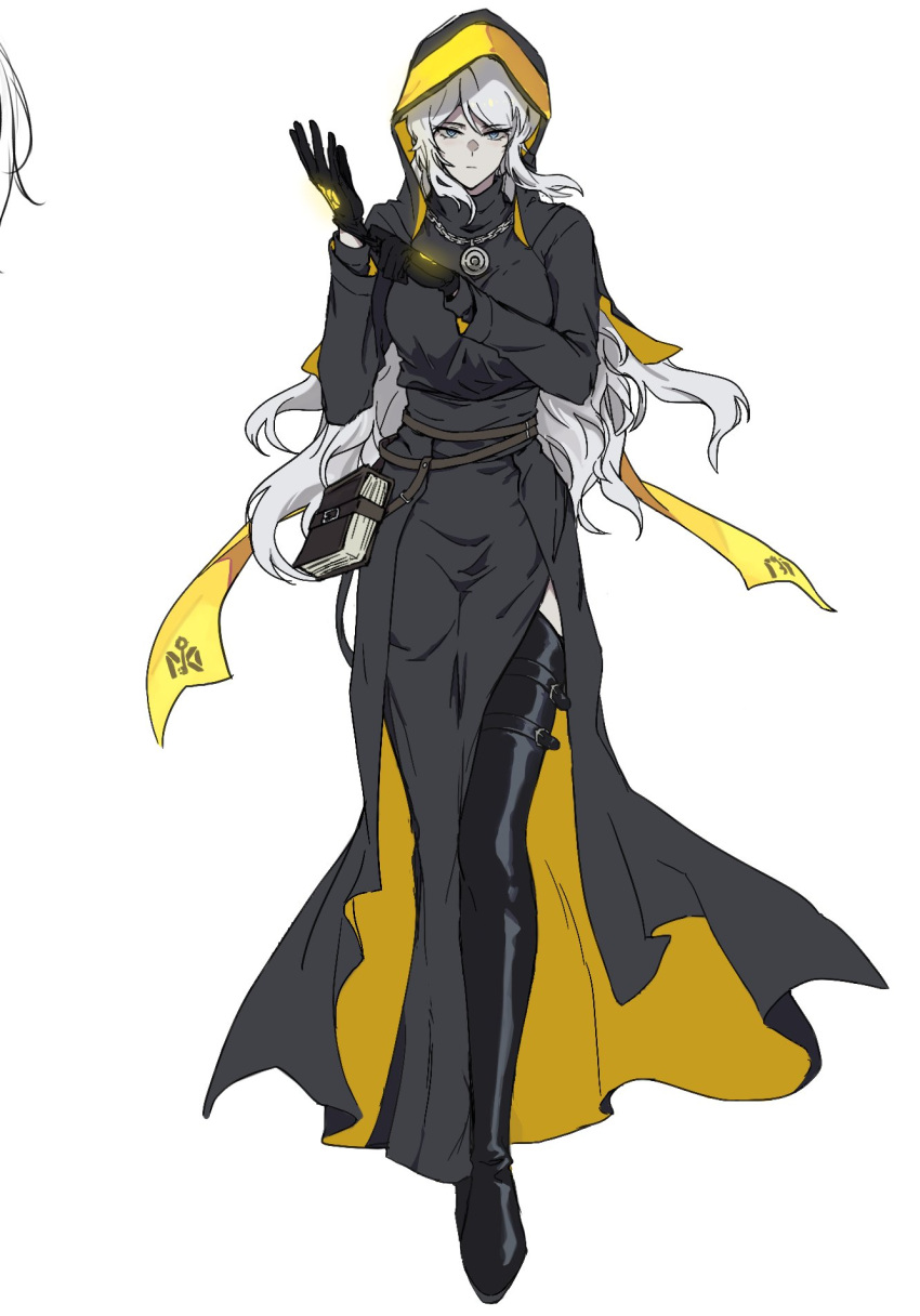 1girl, adjusting_clothes, adjusting_gloves, belt, black_belt, black_dress, black_footwear, black_gloves
