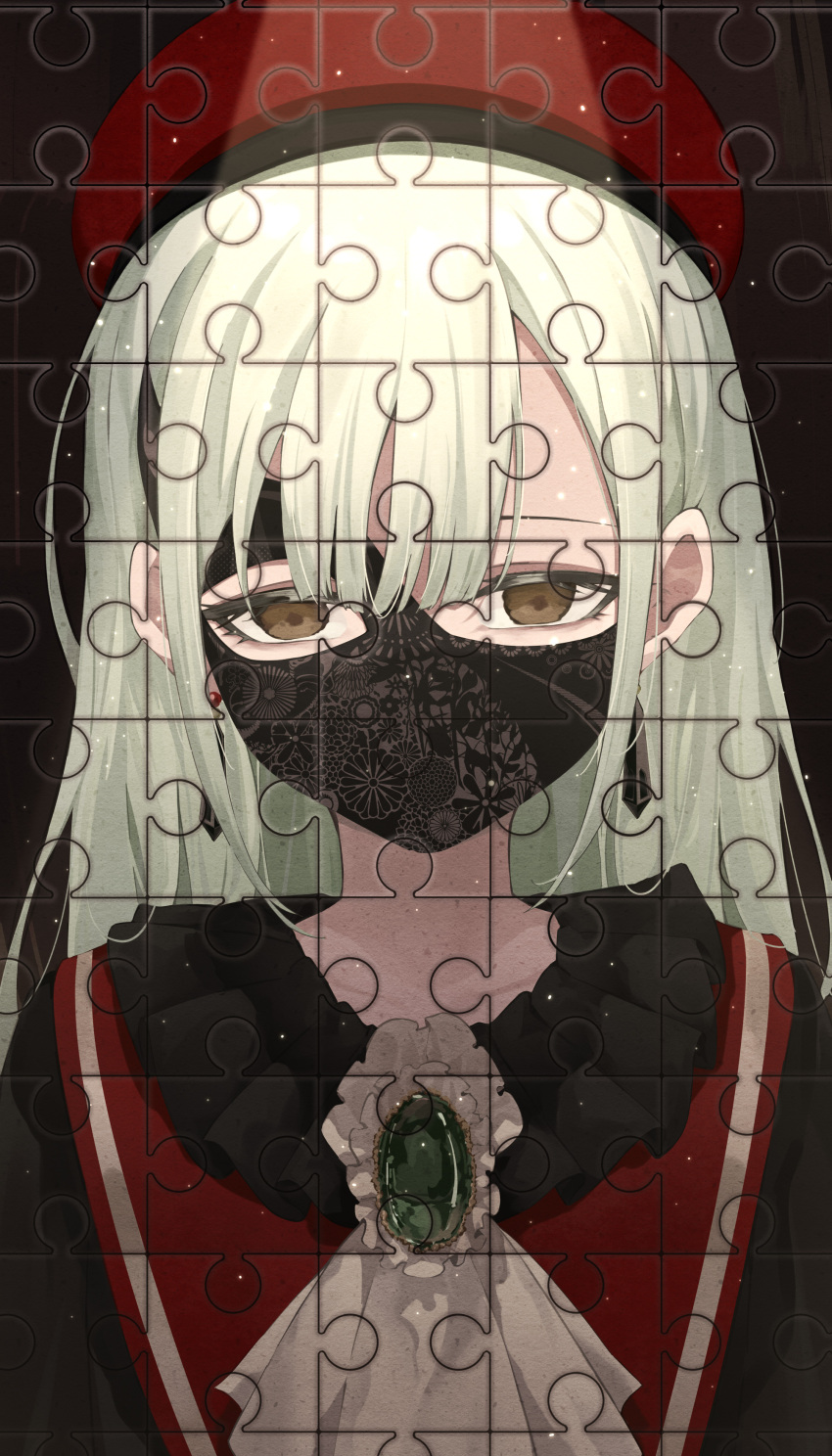 1girl, absurdres, ascot, bang_dream!, bang_dream!_it's_mygo!!!!!, beret, black_mask, brown_eyes