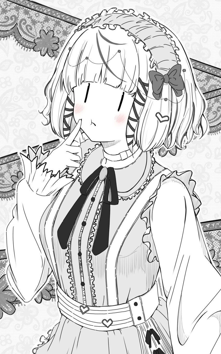 1girl, :t, absurdres, alternate_costume, azuminonomizua, blunt_bangs, blush, bow
