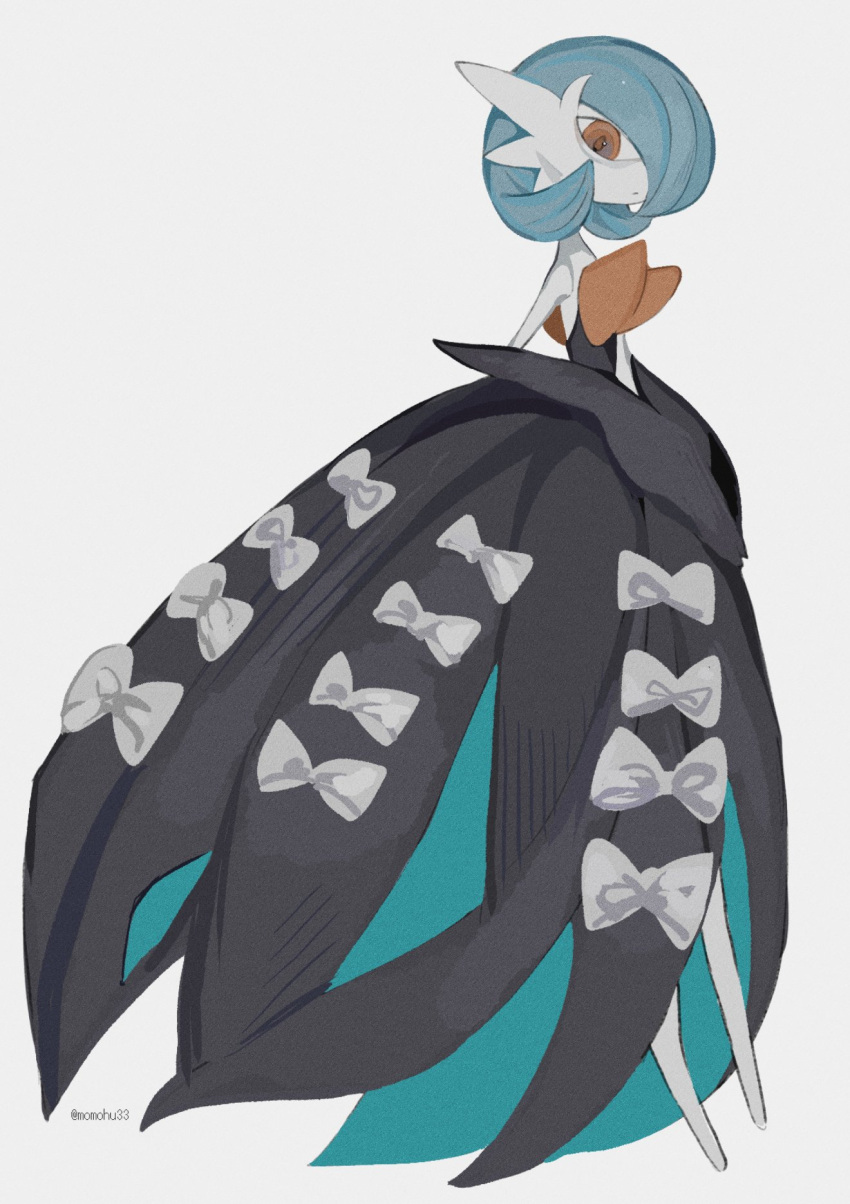 alternate_color, black_dress, blue_hair, colored_skin, dress, expressionless, full_body, gardevoir