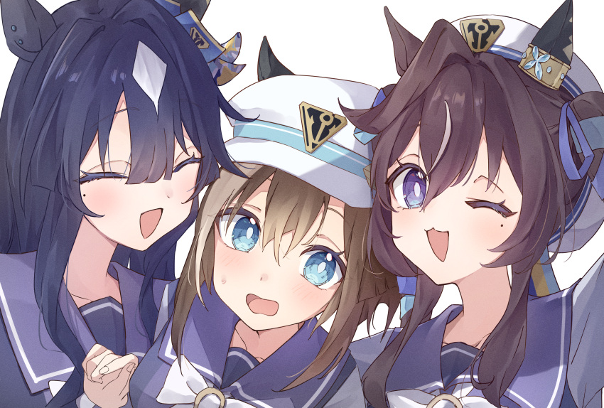 3girls, :3, :o, ;d, ^_^, absurdres, animal_ears, blue_eyes