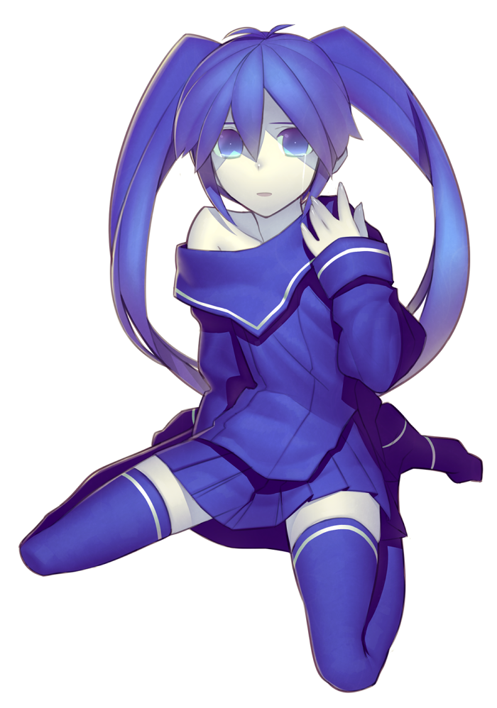 bad_id, bare_shoulders, blue_eyes, blue_hair, imaichi_moenai_ko, kobe_shimbun, kobe_shinbun, mckeee