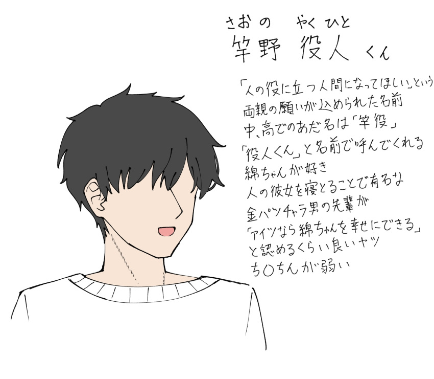 1boy, black_hair, character_profile, faceless, faceless_male, highres, original, saono_yakuhito