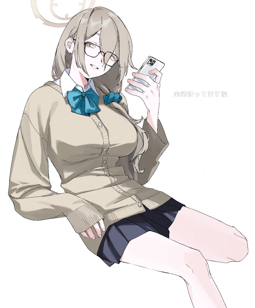 1girl, akane_(blue_archive), black_skirt, blue_archive, blue_bow, blue_bowtie, bow, bowtie