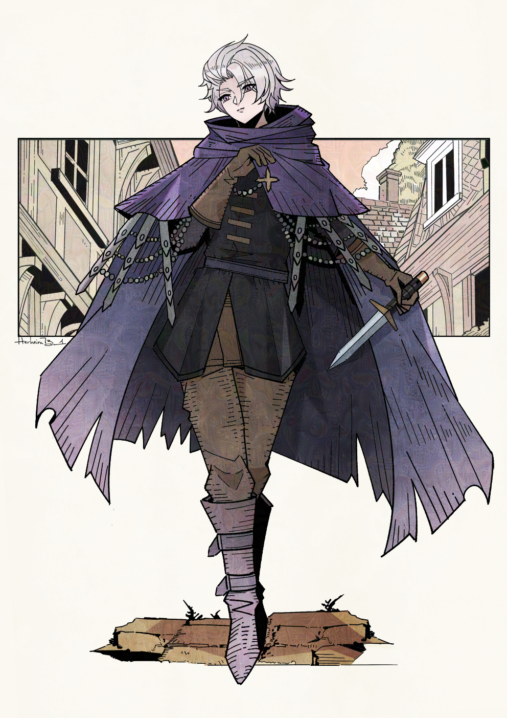 1boy, bishounen, brown_gloves, brown_pants, cloak, closed_mouth, eyelashes, fantasy