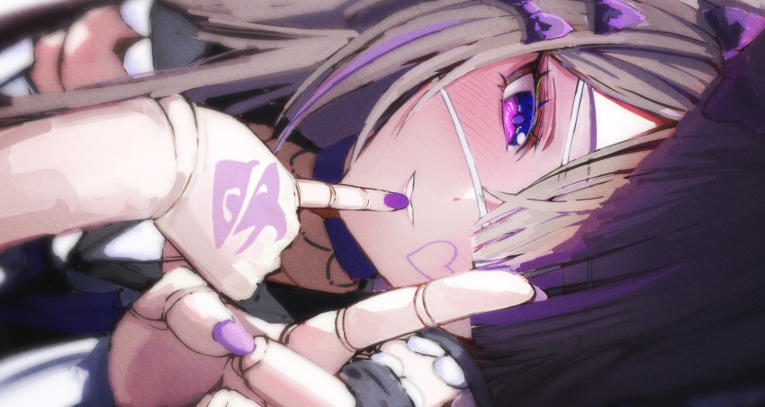 1girl, absurdres, blush, brown_hair, doll_joints, eyepatch, facial_mark, grin