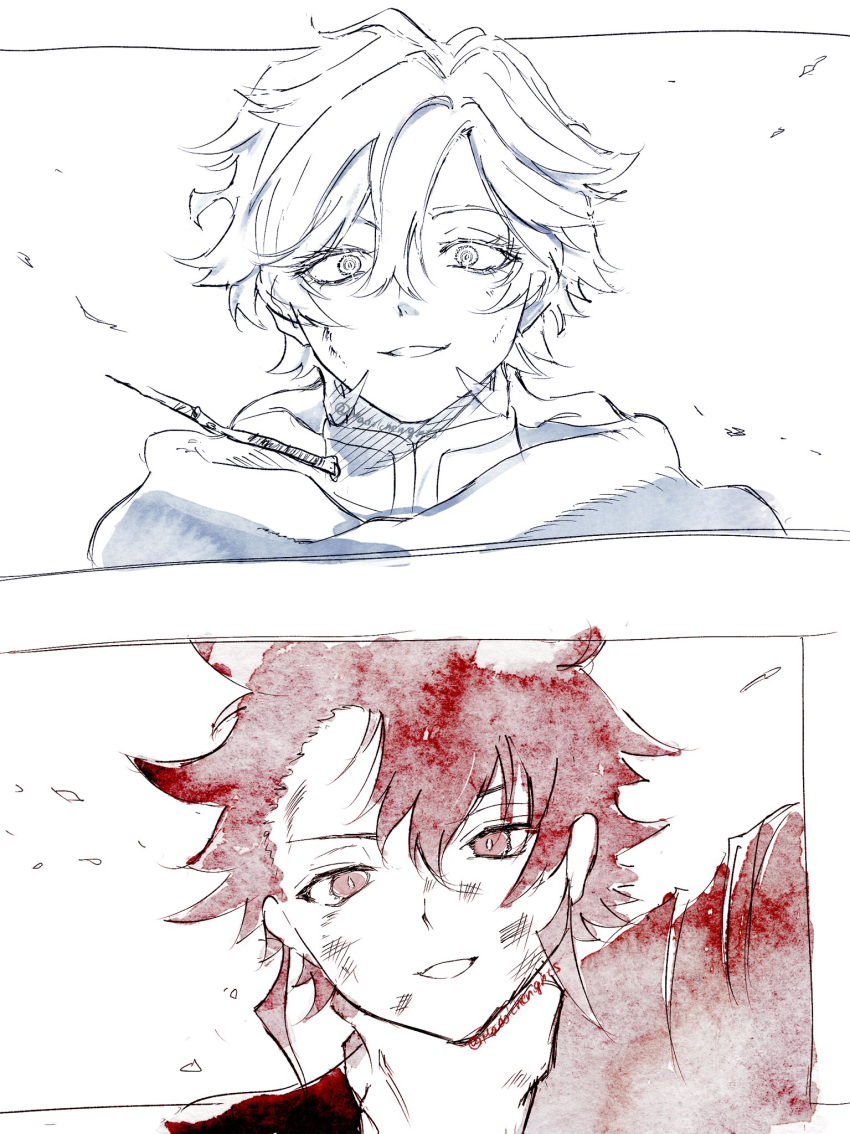 1boy, 1other, asphyxiation, bruise, collar, facing_viewer, hand_on_another's_neck, highres